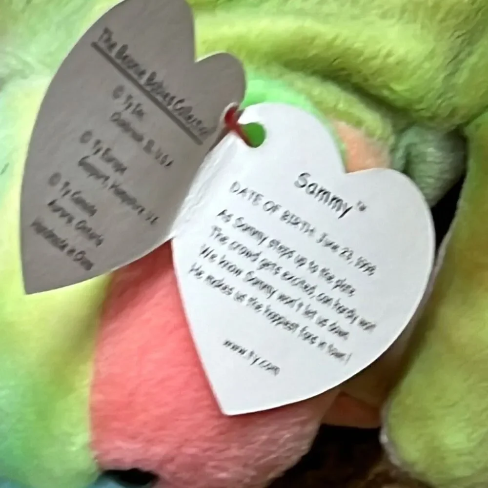 Sammy Beanie Baby TY tie dye bear with hologram tag, 1998 Beanie